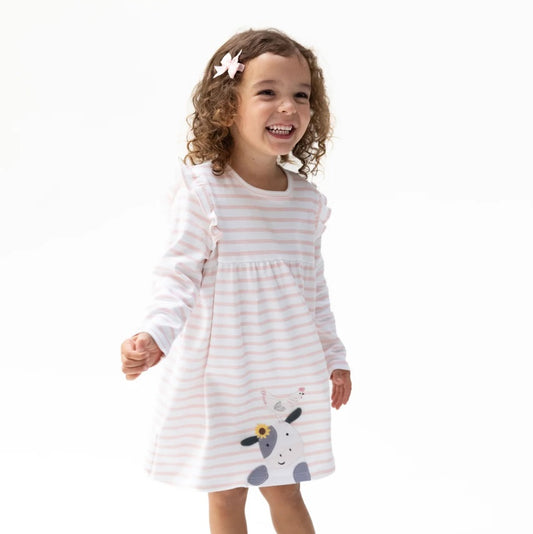 Long Sleeve Dress with Ruffle-Cow Pink