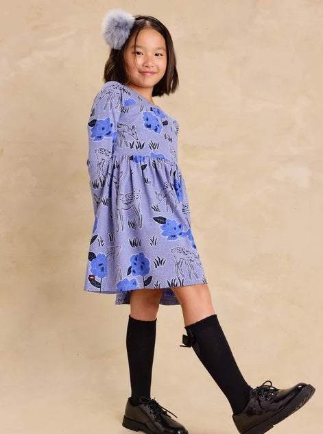 Long Sleeve Wrap Neck Dress-Bluebell Forrest